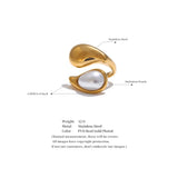 18K Gold Plated Stainless Steel Fashion Imitation Pearl or Tiger Eye Water Drop Elegant Ring
