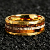Classic Whiskey Barrel Oak Wood Deer Antler Inlay Tungsten Rings for Men Women