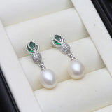 Pineapple Motif Beautiful Real Pearl AAA Zircon Diamonds Silver Drop Earrings
