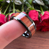 New Koa Wood Inlay Beveled Polished 6mm 8mm Tungsten Ring for Men Women