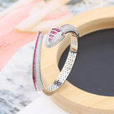 Designer Collection Rectangle Zircon Diamonds Gold Color Snake Serpent Snakelike Open Bangle Bracelet Ladies Watches