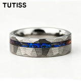 Meteorite Nebula Inlay Hammered 6/8mm Gold/Silver Color Tungsten Ring for Men Women