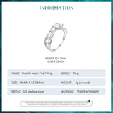 Elegant 925 Silver Pearls Double Layer White Gold P. AAA Zircon Diamond Rings