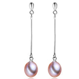 Elegant Long Drop Real Multicolour Pearls 925 Sterling Silver Earrings