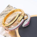 Designer Collection Rectangle Zircon Diamonds Gold Color Snake Serpent Snakelike Open Bangle Bracelet Ladies Watches