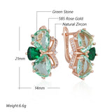 14K Rolled Gold Trillion Cut Green AAA Zircon Crystals Elegant Drop Earrings for Women