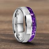 Purple Crystal Stone and White Seashell Inlay 6/8mm Gold Tungsten Carbide Rings