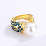 Exquisite Fashion Handmade Enamel Small Flower Inlaid Pearl 18KGP Ring