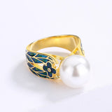 Exquisite Fashion Handmade Enamel Small Flower Inlaid Pearl 18KGP Ring