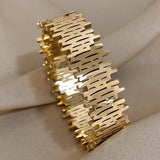 New Design Chunky Gold Colour Charm Irregular Wide Stainless Steel Fashion Bangles Bracelets for Women - The Jewellery Supermarket