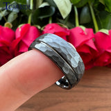 Black Hammer Center/Offset Groove Finish 8mm Men Women Wedding Tungsten Rings