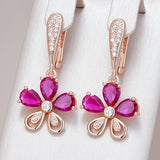 14K Rolled Gold Red AAA Zircon Crystals Flower Design Fashion Drop Earrings for Women