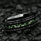 New Style 8mm Moss Agate & Meteorite Silver Tungsten Wedding Men Women Rings