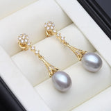 Classic Style Real Multicolour Pearl AAA Zircon Diamonds Long Drop Earrings