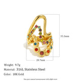 18K Gold Plated Creative Stainless Steel Hollow Heart Multicolor AAA Zircon Crystals Ring