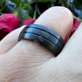 Domed Brushed Finish 8MM Black Blue Tungsten Carbide  Wedding Rings for Men Women