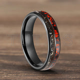 Meteorite Dark Red Dinosaur Bone Chips Inlaid 6/8mm Tungsten Carbide Rings