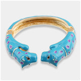 Unique Design Double Leopards Sweet Colorful Cuff Bracelet for Women Girls Gold Plated Fashion Bangle Jewelry Gift