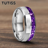 Purple Crystal Stone and White Seashell Inlay 6/8mm Gold Tungsten Carbide Rings
