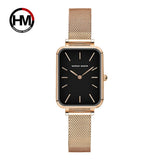 New Elegant Square Women Stainless Steel Mesh Strap Fashion Japanese Movement Rose Gold Tone Leisure Fashion Watches