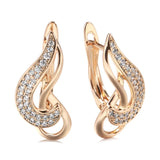 European Luxury Double Twist Zircon Earrings for Women 585 Gold Hollow Zircon Piercing Jewelry Wedding Lady's Unusual Jewelry