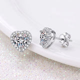 Silver Halo Setting 0.5-2ct D Colour VVS1 Heart Cut Moissanite Diamonds Stud Earrings