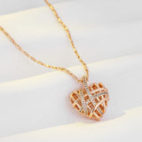 Luxury Filled 14K Rose Gold Wrapped Hollow Love Shape AAA Zircon Diamonds Necklace, Designer's Fine Jewellery