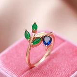 Vintage Leaf  Simple Rolled 14K Rose Gold With AAA Zircon Crystals Rings for Women - High Quality Fine Jewellery