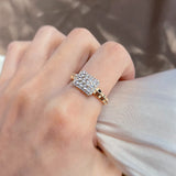 14K Filled Gold Full Inlay AAA Zircon Diamonds Rectangle Base Irregular Wave Circle Rings