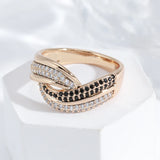 High Quality 14K Filled Rose Gold Double White Black AAA Zircon Diamonds Crossed Design Rings - Fine Jewellery