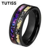 Orion Nebula and Meteorite Gold Foil Inlay 8MM Tungsten Carbide Rings