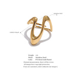 18K Gold Plated Stainless Steel Metal U Shape Fashion Minimalist Adjustable Ring