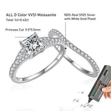 Full Moissanite Diamonds Princess Ring Set with GRA Certificate Wedding Engagement Sterling Silver Bridal Jewellery