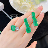 Luxury Vintage Square Lab Created Emeralds And AAA+ Zircon Necklaces Earrings Bracelets Rings - Jewellery Set - The Jewellery Supermarket