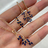 14K Gold Filled Leaf Shape Blue AAA Zircon Crystals Full Paved Multipurpose Fashion Rings