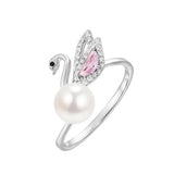 Superb Swan Design Natural Pearl AAA Zircon Diamonds Silver Ring