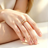 Elegant Bypass-Style Silhouette Real Pearl AAA Zircon Diamonds Gold Colour Ring