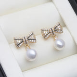 Beautiful Real Multicolour Pearl AAA Zircon Diamonds Cute Silver Stud Earrings