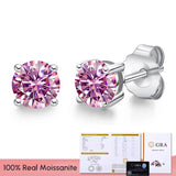 Real 0.1-3CT Moissanite Diamond Stud Earrings Silver Platinum Plated  Fine Jewelry