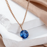 14K Filled Gold Blue Round AAA Zircon Crystal Fine Pendant And Necklace For Women