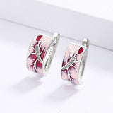 Pink Peach Elegant Flower Handmade Enamel AAA Zircon Diamonds Earrings