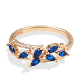 14K Gold Filled Leaf Shape Blue AAA Zircon Crystals Full Paved Multipurpose Fashion Rings