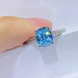 Sea Blue Radiant Cut Ring Set with High Quality AAAAA High Carbon Diamonds - Fashion Engagement Jewellery - The Jewellery Supermarket