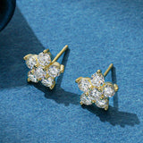 Stunning 18KWGP 5 Petal Flower Moissanite Diamond Earringss Stud Earrings for Women - Silver Fine Jewellery
