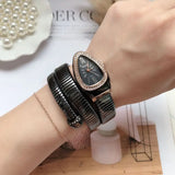 Elegant Luxury Jewellery Snake Design Zircon Diamonds Gold Colour Stainless Steel Women Quartz Bracelet Wristwatches