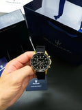 Amazing Gold Maserati Men's Watch Sports Leisure Luxury Europe and America Large Dial Black Silicone StrWatch.