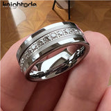 Inlaid Zircon Silver/Black Brushed Finish 8MM Tungsten Steel Wedding Rings