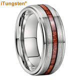 Different Wods Inlay Stepped Unique Brushed Finish Tungsten Wedding Rings