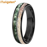 Polished Bevel Edges Deer Antler And Moss Agate Inlay 6/8mm Tungsten Carbide Rings