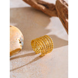 18K Gold Plated Personalized Stainless Steel Layered Wide Golden Ring